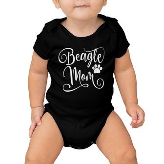 Beagle Mom Dog Lover Paw Print White Script Mother's Day Baby Onesie | Mazezy