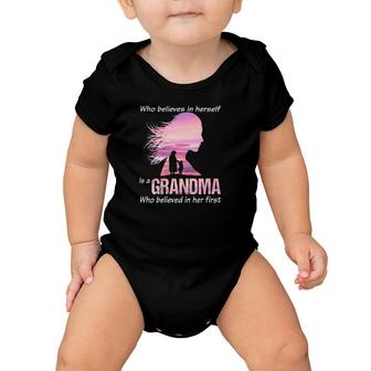 Behind Every Granddaughter Who Believes In Herself Is A Grandma Who Believed In Her First Grandmother & Grandchild Silhouette Sunset Baby Onesie | Mazezy