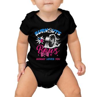 Burnouts Or Bows Gender Reveal Baby Party Announcement Mommy Baby Onesie | Mazezy