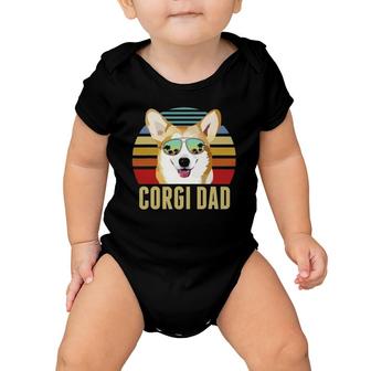Corgi Dog Dad Vintage Retro Sunset Beach Vibe Fathers Day Baby Onesie | Mazezy