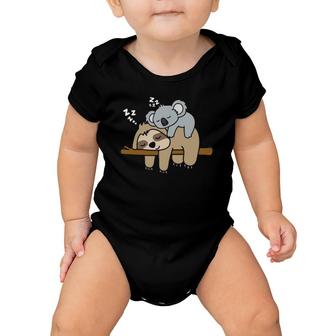 Cute Funny Lazy Sloth With Lazy Koala Mama Bear Napping Mothers Day Gift Baby Onesie | Mazezy