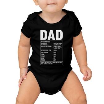 Dad Nutrition Facts Father's Day Funny Sarcastic Papa Dada Baby Onesie | Mazezy