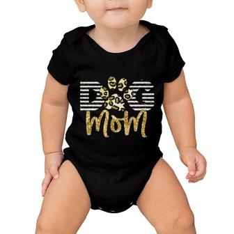 Dog Mom Striped Decorative Letters And A Paw Design Baby Onesie | Mazezy