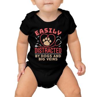 Easily Distracted By Dogs And Big Veins Nurse Dog Mom Baby Onesie | Mazezy