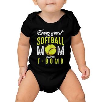 Every Great Softball Mom Drops The F-Bomb Funny Baseball Baby Onesie | Mazezy