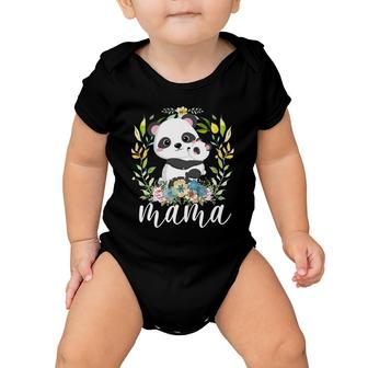Flowers Mom & Cute Baby Panda - Animal Mama Mother's Day Baby Onesie | Mazezy