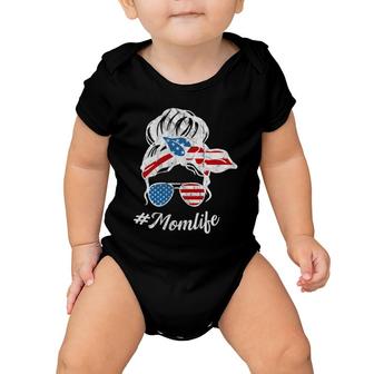 Fourth Of July Mom Life Messy Bun Women's Cute American Usa Baby Onesie | Mazezy