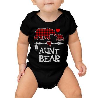 Funny Aunt Bear Matching Family Christmas Bear Red Plaid Baby Onesie | Mazezy