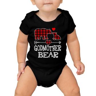 Godmother Bear Christmas Pajama Red Plaid Buffalo Family Baby Onesie | Mazezy