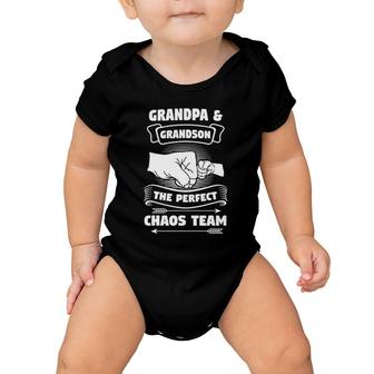 Grandpa Grandson A Perfect Chaos Team Grandparents Gift Baby Onesie | Mazezy