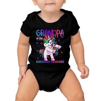 Grandpa Of The Birthday Princess Flossing Unicorn Mens Baby Onesie | Mazezy