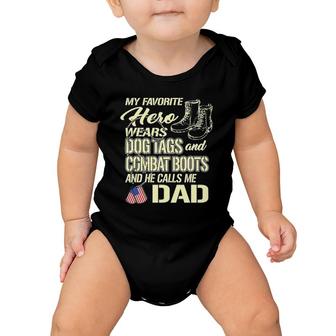 Hero Wears Dog Tags Combat Boots Proud Army Dad Father Gift Baby Onesie | Mazezy