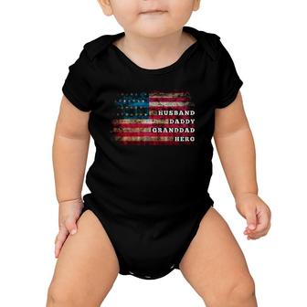 Husband Dad Granddad Protector Hero American Flag Baby Onesie | Mazezy