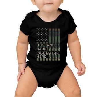 Husband Daddy Protector Hero Father's Day American Flag Baby Onesie | Mazezy