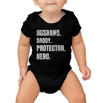 Husband Daddy Protector Hero Father's Day For Dad Baby Onesie | Mazezy