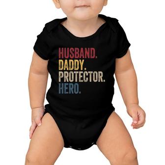 Husband Daddy Protector Hero Fathers Day Vintage Baby Onesie | Mazezy