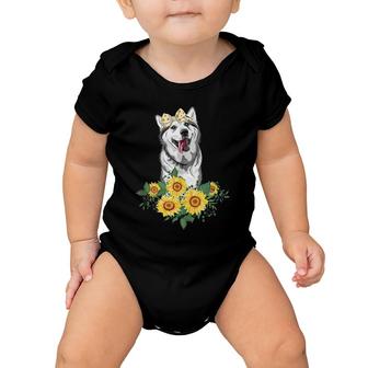 Husky Sunflower Funny Siberian Husky Lover Gifts Dog Mom Dad Baby Onesie | Mazezy