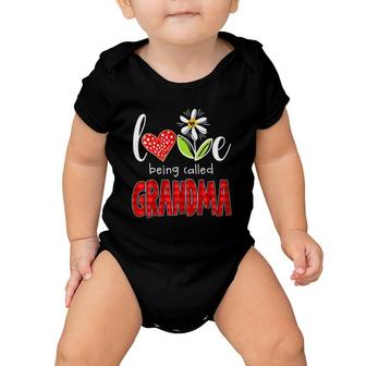 Love Being Called Grandma Heart Flower Red Plaid Gift For Grandmother Baby Onesie | Mazezy