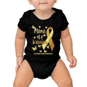 Mama Of Warrior Childhood Cancer Awareness Gold Ribbon Mom Baby Onesie | Mazezy