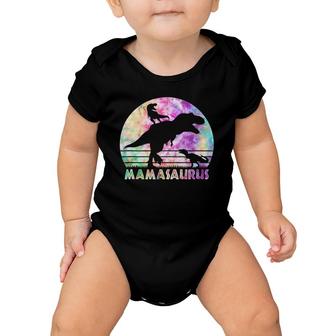 Mamasaurus Tie Dye Sunset Funny Dinosaur Mother Of 2 Kids Baby Onesie | Mazezy