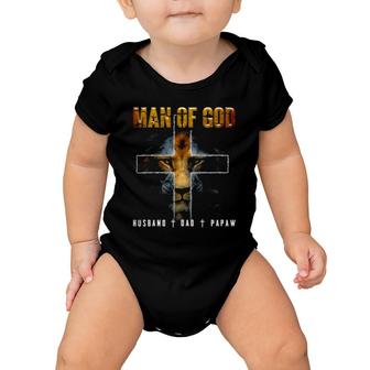 Man Of God Husband Dad Papaw Christian Baby Onesie | Mazezy