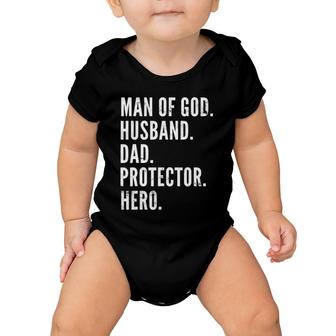 Man Of God Husband Dad Protector Hero Baby Onesie | Mazezy