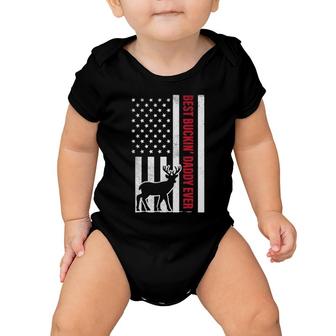 Mens Best Buckin Daddy American Flag Buck Hunting Hunter Gift Baby Onesie | Mazezy