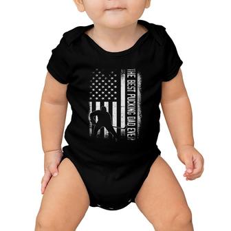 Mens Best Pucking Dad Ever Vintage Usa Flag Hockey Father's Day Baby Onesie | Mazezy
