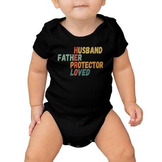 Mens Father's Day Father Husband Protector Loved Hero Dad Baby Onesie | Mazezy