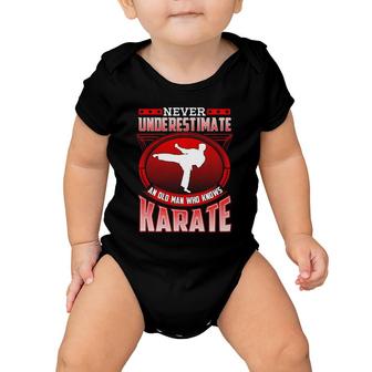 Mens Karate Gift For Dad Grandpa Never Underestimate Karate Baby Onesie | Mazezy