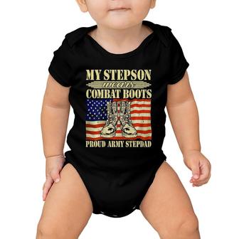 Mens My Stepson Wears Combat Boots Military Proud Army Stepdad Baby Onesie | Mazezy
