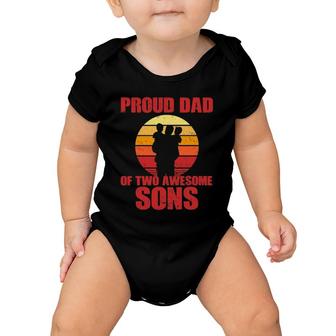 Mens Proud Dad Of Two Awesome Sons Cool Father Baby Onesie | Mazezy