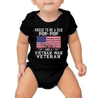 Mens Proud Dad Pop-Pop Vietnam War Veteran - Retro Us Flag Grandpa Baby Onesie | Mazezy