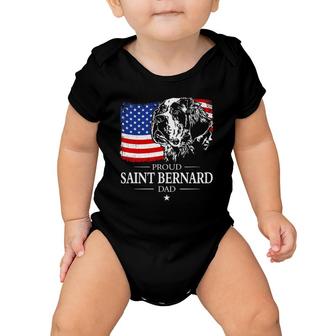 Mens Proud Saint Bernard Dad American Flag Patriotic Dog Gift Baby Onesie | Mazezy
