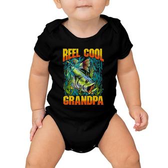 Mens Reel Cool Grandpa Fishing Lover Gift Fathers Day Baby Onesie | Mazezy