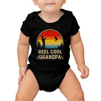 Mens Vintage Reel Cool Grandpa Fish Fishing Father's Day Gift Baby Onesie | Mazezy