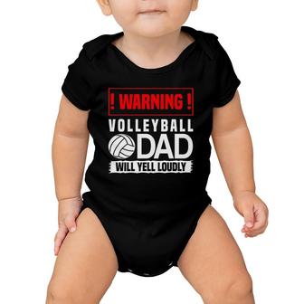 Mens Volleyball Graphic - Warning, Dad Will Yell Loudly Baby Onesie | Mazezy
