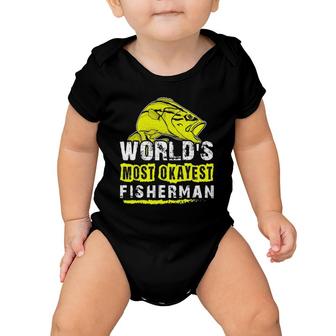 Mens World's Most Okayest Fisherman Best Cool Father Day Gift Tee Baby Onesie | Mazezy
