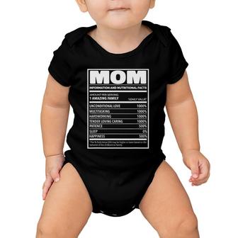 Mom Nutritional Facts I Love Mommy Funny Mother's Day Baby Onesie | Mazezy
