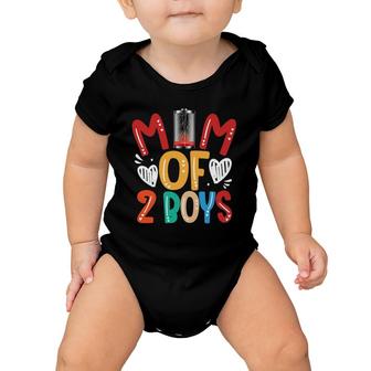 Mom Of 2 Boys Low Battery Tired Mom Heart Two Sons Mother's Day Baby Onesie | Mazezy
