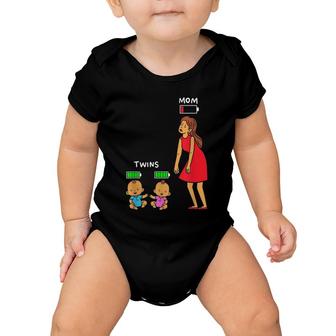 Mom Of Twins Tired Low Energy Mama Battery Charge Costume Baby Onesie | Mazezy