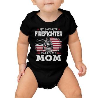 My Favorite Firefighter Calls Me Mom Usa Flag Mother Gift Baby Onesie | Mazezy
