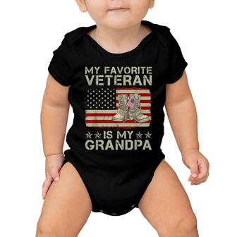 My Favorite Veteran Is My Grandpa Combat Boots American Flag Baby Onesie | Mazezy