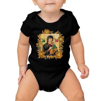 Our Lady Of Perpetual Help Blessed Mother Mary Catholic Icon Raglan Baseball Baby Onesie | Mazezy