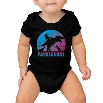 Papasaurus 3 Kids Vintage Retro Sunset Funny Gift For Dad Baby Onesie | Mazezy