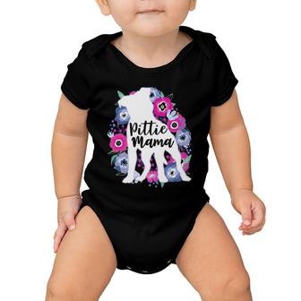 Pittie Mama Floral Flowers Pitbull Lover Cute Pit Bull Mom Baby Onesie | Mazezy
