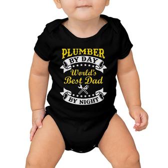 Plumber By Day World's Best Dad By Night Funny Father's Day Baby Onesie | Mazezy