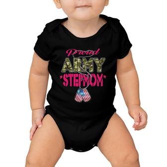 Proud Army Stepmom Us Flag Camo Dog Tags Military Stepmother Baby Onesie | Mazezy