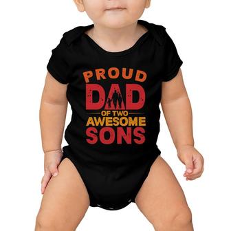 Proud Dad Of Two Awesome Sons Father's Day Dad And Sons Silhouette Retro Baby Onesie | Mazezy