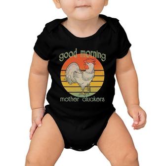 Rooster Good Morning Mother Cluckers Vintage Distressed Baby Onesie | Mazezy